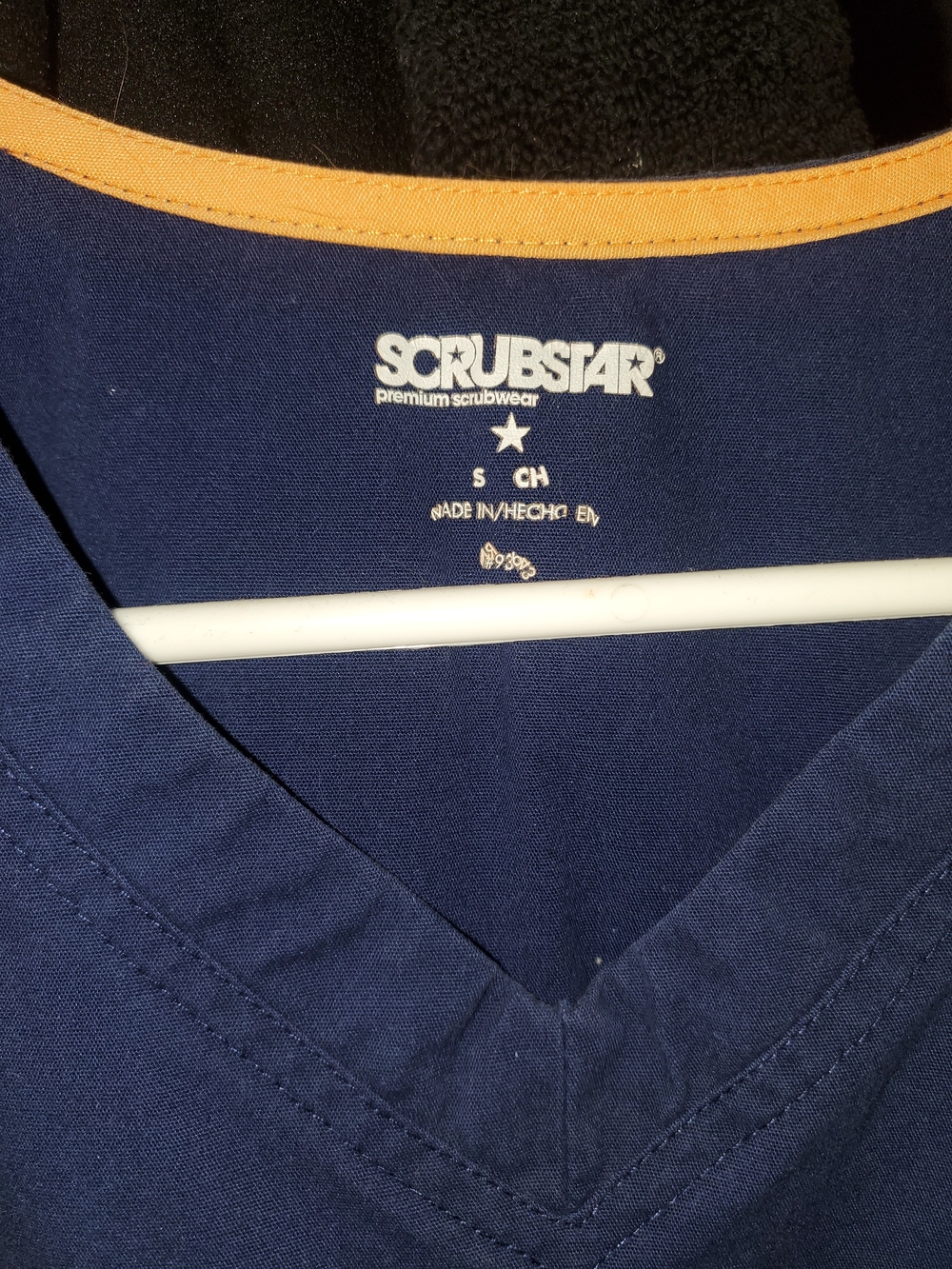 Scrubstar Navy V-Neck Scrub Top with Yellow Trim